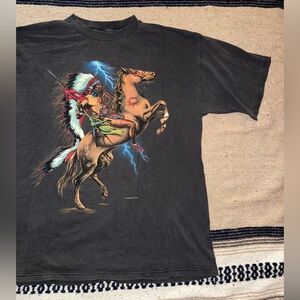 Rare Vintage Habitat Native American Indian War Horse graphic t shirt grey XXL